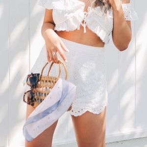 Eyelet high waist white shorts
